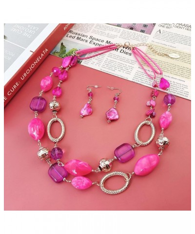 2 Strand Statement Choker Shell Necklace and Earring Set for Women Gift Fuchsia Purple $11.39 Necklaces