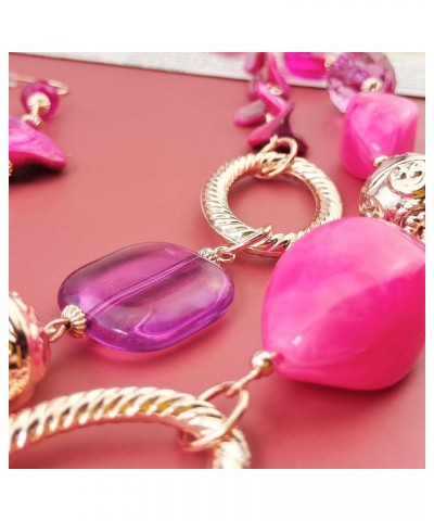 2 Strand Statement Choker Shell Necklace and Earring Set for Women Gift Fuchsia Purple $11.39 Necklaces