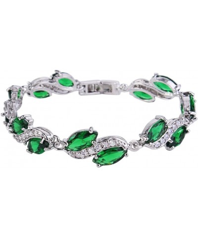 Women's Silver-tone Full Cubic Zirconia Marquise Leaf Roman Tennis Bracelet Emerald Color $15.65 Bracelets