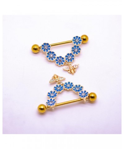 2Pcs 316L Nipple Rings for Women，14G Flower Nipple Shield Rings Stainless Steel Bee Pendant Nipple Piercing Barbells BLUE $8....