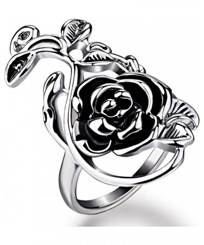 Gothic Women's Rose Flower Vine Alloy Enamel Finger Ring Cosplay Jewelry Gift Silver 19mm $3.13 Rings