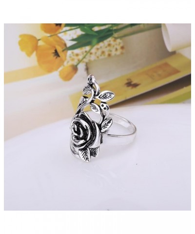 Gothic Women's Rose Flower Vine Alloy Enamel Finger Ring Cosplay Jewelry Gift Silver 19mm $3.13 Rings