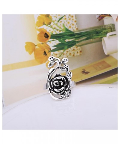 Gothic Women's Rose Flower Vine Alloy Enamel Finger Ring Cosplay Jewelry Gift Silver 19mm $3.13 Rings