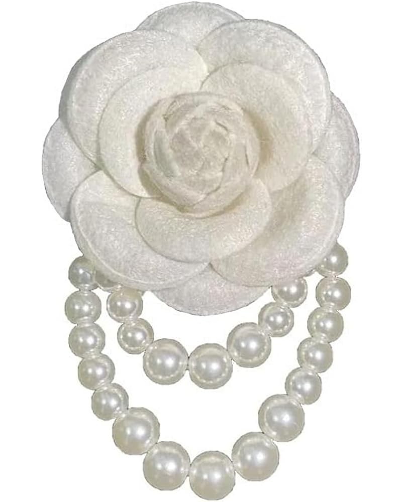 Dainty Camellia Flower Brooch Pins with Pearl Tassel for Women Girls Vintage Classic Flower Pearl Pins Shawl Clips Prom Weddi...