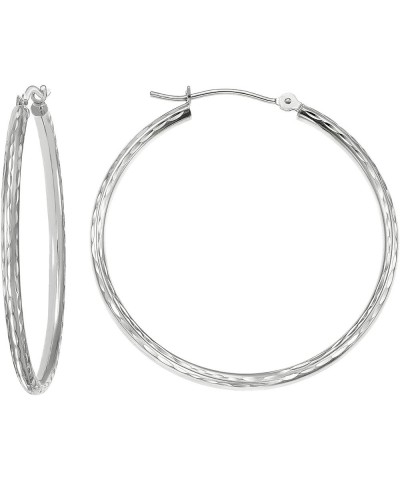 14k White Gold Hand Engraved Full Diamond-cut Round Hoop Earrings 35mm (1.4 inch) $47.85 Earrings