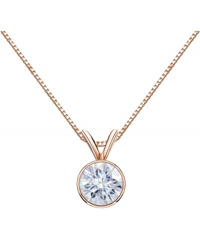 14K Gold Round Bezel-set Solitaire Moissanite Pendant Necklace (1/2 to 3 1/2ct TGW, White) 16 to 18-inch Rose Gold 3.0 carats...