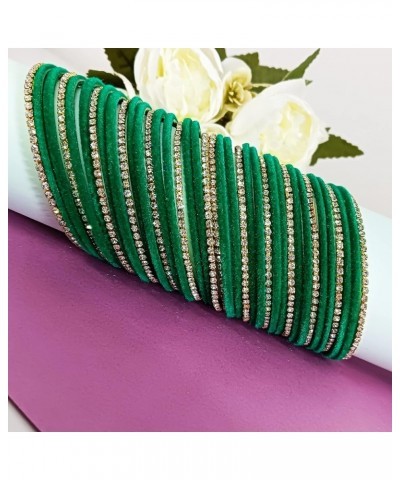 Indian Bangle Set Rhinestone CZ Crystal Wedding Bridal Velvet Bangle Bracelets Jewelry for Women Girls 2-4 Green (Set of 38 P...