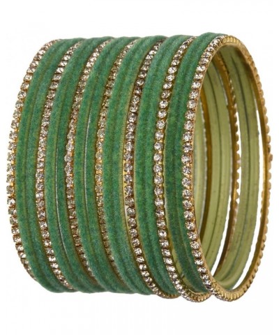 Indian Bangle Set Rhinestone CZ Crystal Wedding Bridal Velvet Bangle Bracelets Jewelry for Women Girls 2-4 Green (Set of 38 P...