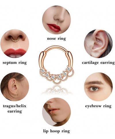 12PCS 16G Septum Clicker Ring 316L Stainless Steel Septum Ring CZ Opal Cartilage Helix Tragus Hoop Daith Earrings Hinged Segm...