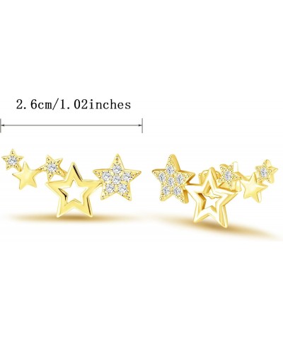 Star Earrings for Women Sterling Silver - Hypoallergenic Cubic Zirconia Ear Crawler Earrings Hollow 5 Star Post Cartilage Stu...