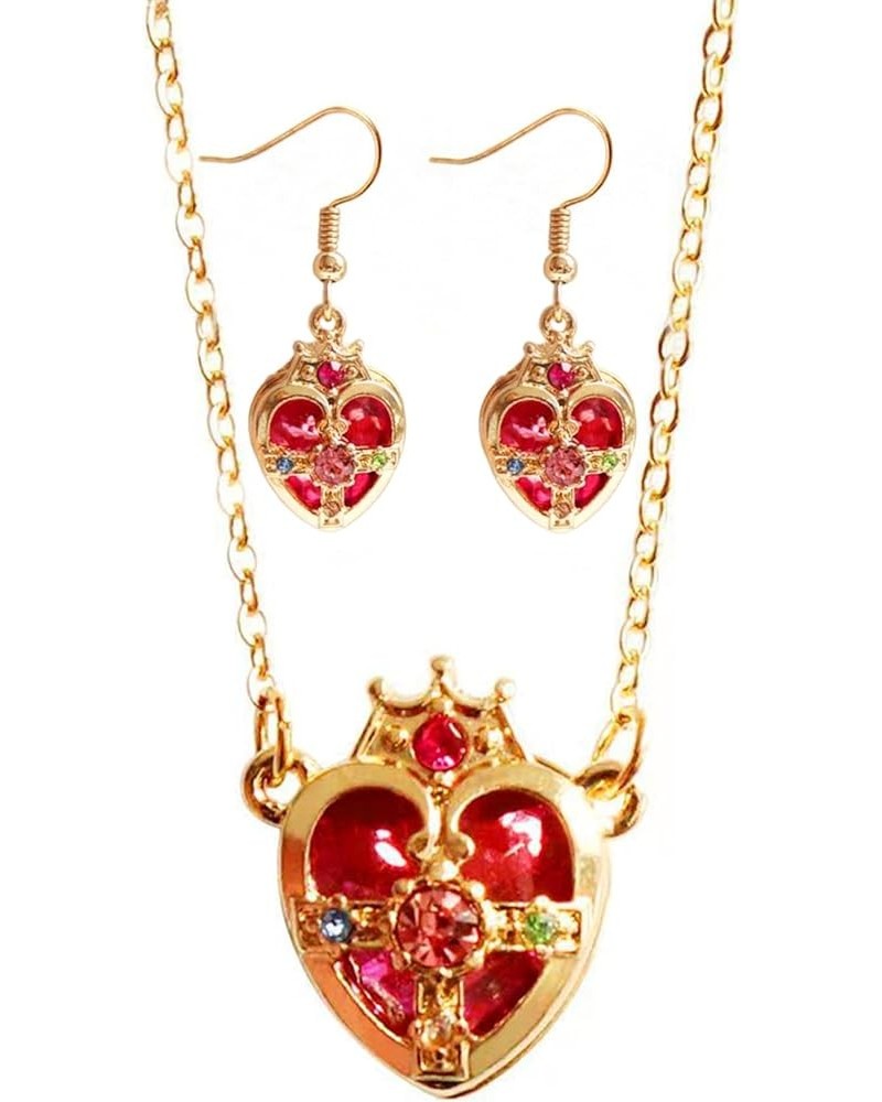 Lovely Guardian Star Jewelry Set - Anime Cosplay Necklace and Earrings for Women Girls - Hot Pink Crystal Jewelry Crown $7.07...