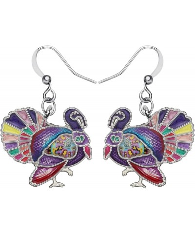 Cute Thanksgiving Turkey Chicken Earrings For Women kid Girl Festival Jewelry Gifts Purple $9.59 Earrings