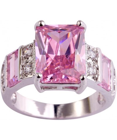 925 Sterling Silver Plated Emerald Cut Filled 10x12mm Amethyst Dainty Hollow Wedding Ring for Women E_Pink US11 $4.79 Others