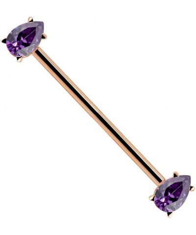 Purple Teardrop Gem 14k Gold Industrial Piercing Barbell 14k Rose Gold | 16G | 1 1/4" (32mm) $102.24 Body Jewelry