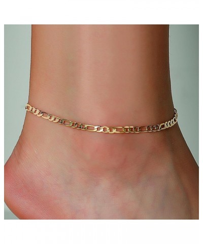 Gold Ankle Bracelets for Women Teen Girls, 18K Gold Plated Dainty Ankles Waterproof Cuban Herringbone Figaro Chain Anklets Se...