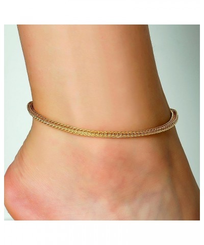 Gold Ankle Bracelets for Women Teen Girls, 18K Gold Plated Dainty Ankles Waterproof Cuban Herringbone Figaro Chain Anklets Se...