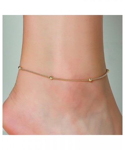 Gold Ankle Bracelets for Women Teen Girls, 18K Gold Plated Dainty Ankles Waterproof Cuban Herringbone Figaro Chain Anklets Se...