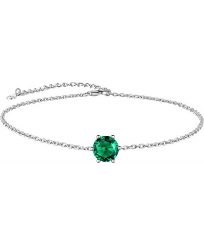 925 Stelring Silver Birthstone Crytal Anklet, Dainty Chain Anklet Bracelets for Women Girls (with Gift Box) 05. May(Created E...