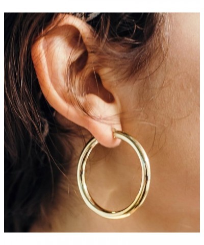 Large 14K Gold Thick Tube Hoop Earrings w/Click-Down Clasp, (4mm Tube) 40mm $169.73 Earrings