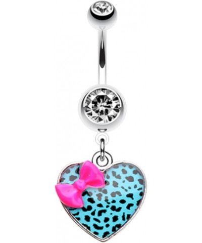 Leopard Pattern Heart Bow WildKlass Belly Button Ring Pink/Teal $10.08 Body Jewelry