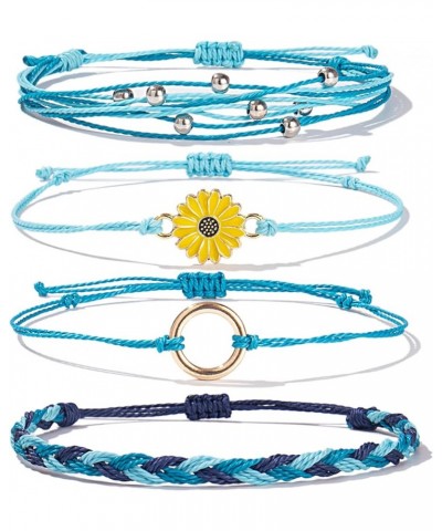 Sunflower String Bracelet Handmade Braided Rope Charms Boho Surfer Bracelet for Teen Girls Women Skyblue $7.50 Bracelets