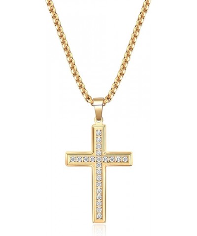 Cross Necklace for Men Women, CZ 14k Gold Plated Stainless Steel Plain Simple Cross Pendant Necklace for Men CZ Gold 20in $10...