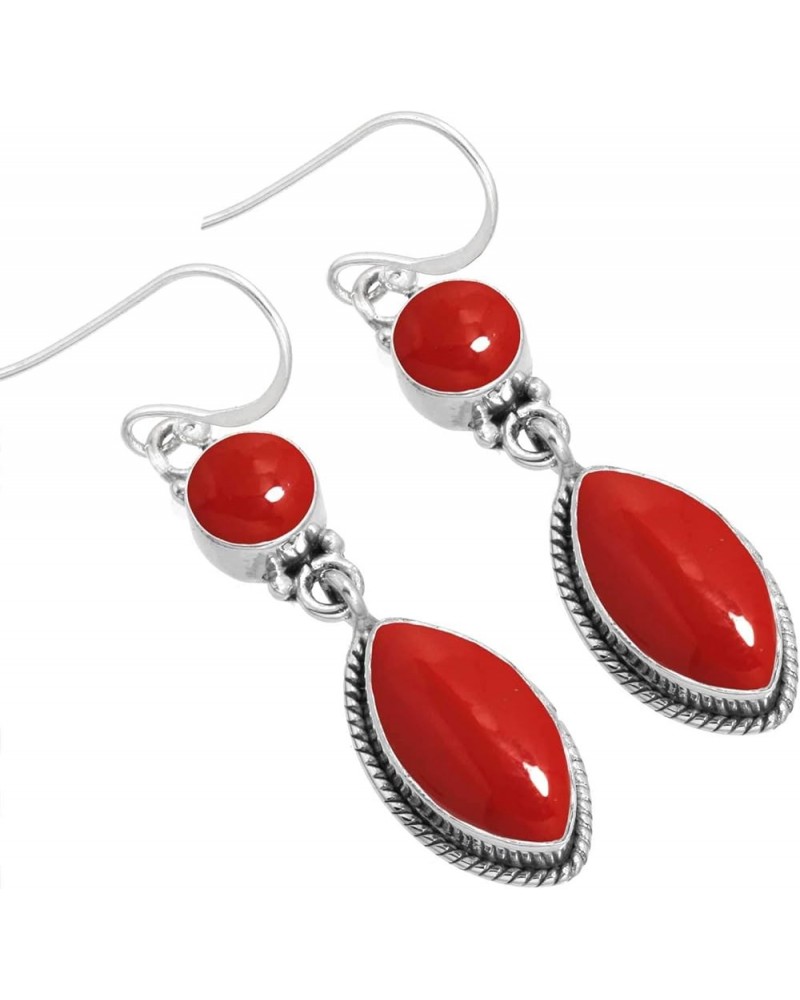 925 Sterling Silver Handmade Drop Dangle Earring for Women 2 Gemstone Statement Jewelry for Gift (98552_E) Red Stone $18.26 E...