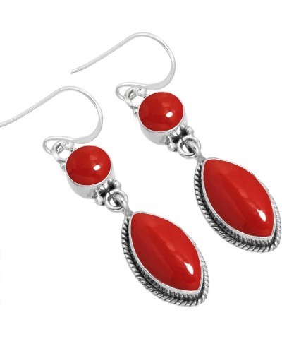 925 Sterling Silver Handmade Drop Dangle Earring for Women 2 Gemstone Statement Jewelry for Gift (98552_E) Red Stone $18.26 E...