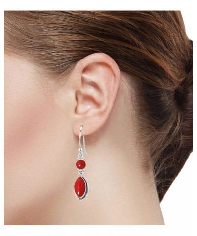 925 Sterling Silver Handmade Drop Dangle Earring for Women 2 Gemstone Statement Jewelry for Gift (98552_E) Red Stone $18.26 E...