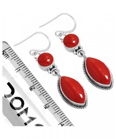 925 Sterling Silver Handmade Drop Dangle Earring for Women 2 Gemstone Statement Jewelry for Gift (98552_E) Red Stone $18.26 E...