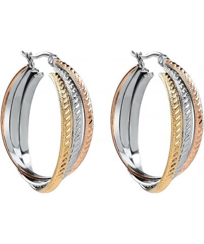 Stainless steel womens hoop earrings multi color - multi hoops top clip down close in one piece size 1.5 inch x 1.3 inch gold...