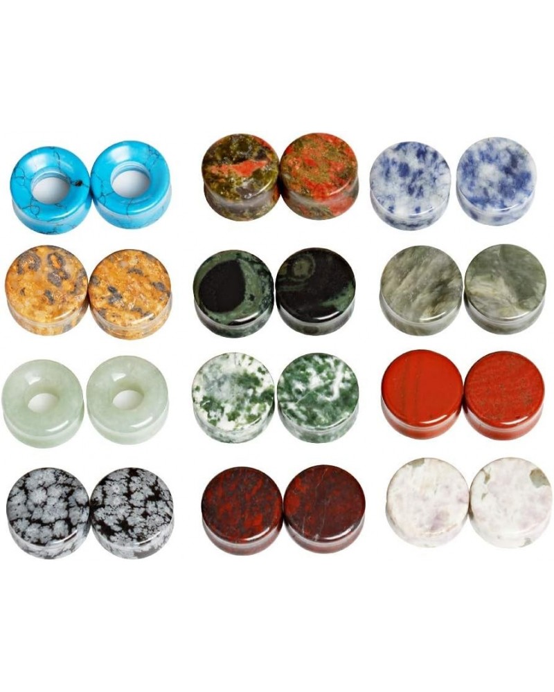 24 pcs Mixed Stone Ear Plugs Tunnels Double Flare Saddle Stretching Gauges Expander Body Piercing Set Gauge 2g - 5/8 inch 0g(...