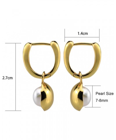 Hypoallergenic 18K Gold Plated Link Earrings for Women girls Real cultuted freshwater pearl drop dangle earrings for bridal b...