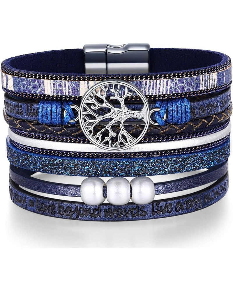 Inspirational Tree of Life Leather Bracelets for Women,Birthday Christmas Jewelry Gifts for Teens Girls Blue $8.60 Bracelets