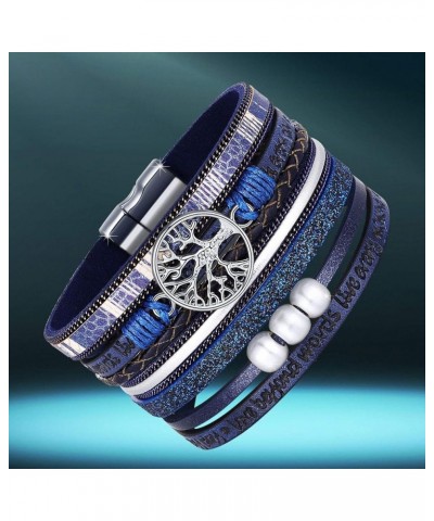 Inspirational Tree of Life Leather Bracelets for Women,Birthday Christmas Jewelry Gifts for Teens Girls Blue $8.60 Bracelets