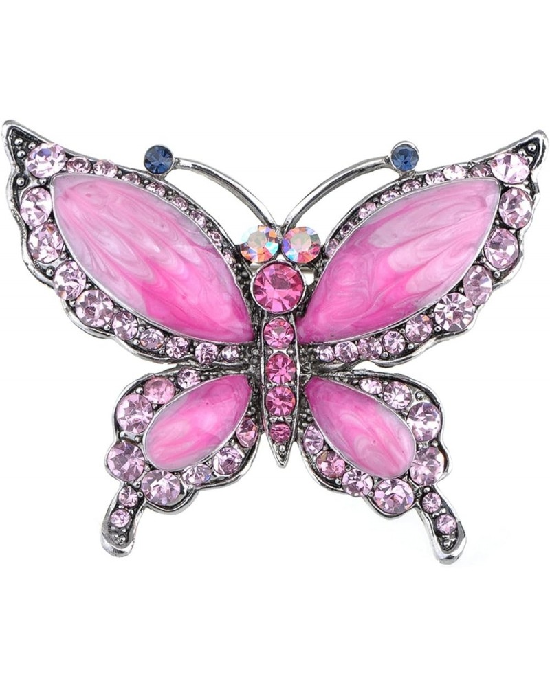 Rose Pink Czech Crystal Rhinestone Butterfly Pin Brooch Hand Painted Enamel Pink $10.79 Brooches & Pins