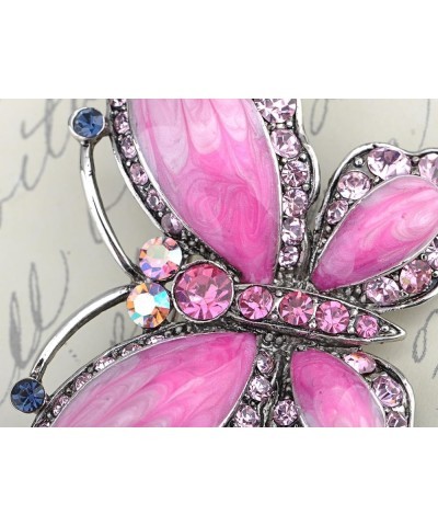 Rose Pink Czech Crystal Rhinestone Butterfly Pin Brooch Hand Painted Enamel Pink $10.79 Brooches & Pins