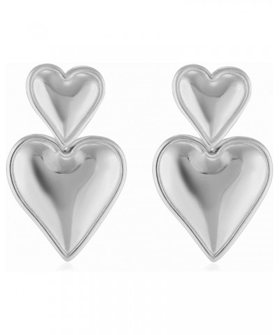 Silver Heart Dangle Statement Earrings Chunky Heart Dangling Drop Earrings for Women $7.79 Earrings