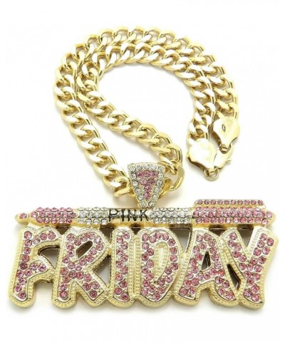 Women's Hip Hop Celebrity Style Pink Friday Large Charm Pendant & 16" 18" 20" 24" 30" Cuban Chain Necklace Fashion Accessory ...