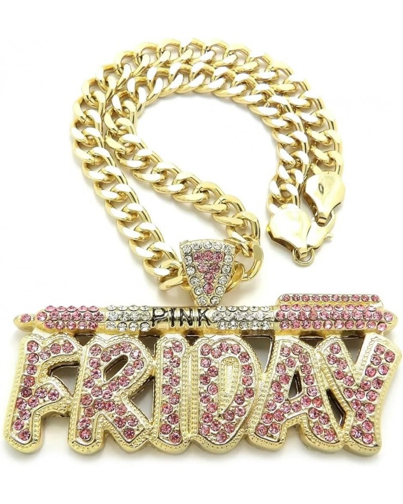 Women's Hip Hop Celebrity Style Pink Friday Large Charm Pendant & 16" 18" 20" 24" 30" Cuban Chain Necklace Fashion Accessory ...