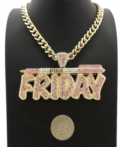 Women's Hip Hop Celebrity Style Pink Friday Large Charm Pendant & 16" 18" 20" 24" 30" Cuban Chain Necklace Fashion Accessory ...