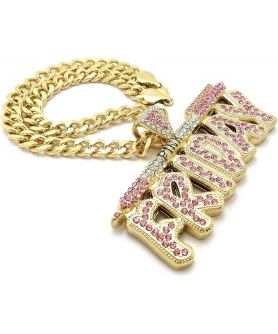 Women's Hip Hop Celebrity Style Pink Friday Large Charm Pendant & 16" 18" 20" 24" 30" Cuban Chain Necklace Fashion Accessory ...