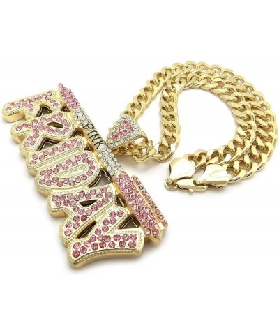 Women's Hip Hop Celebrity Style Pink Friday Large Charm Pendant & 16" 18" 20" 24" 30" Cuban Chain Necklace Fashion Accessory ...