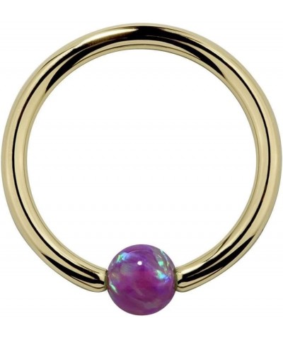 Purple Synthetic Opal 14K Gold Captive Bead Ring Hoop $64.50 Body Jewelry