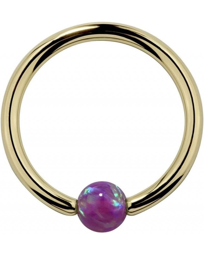 Purple Synthetic Opal 14K Gold Captive Bead Ring Hoop $64.50 Body Jewelry