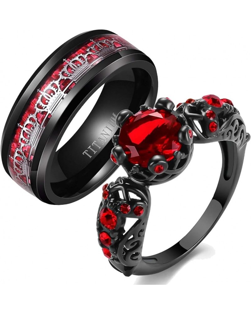 Couple Rings Matching Rings His Her Ring Red CZ Women's Wedding Ring Crown Rings women's size 9 & men's size 11 $10.58 Others