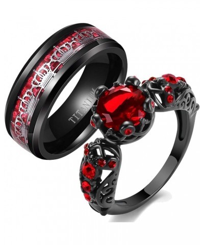 Couple Rings Matching Rings His Her Ring Red CZ Women's Wedding Ring Crown Rings women's size 9 & men's size 11 $10.58 Others