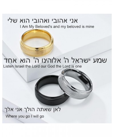 SHNIAN Judaism Hebrew Religious Rings Brushed Tungsten Carbide Black/Silver/Gold Plated Ring Statement Band Rings for Men Fre...