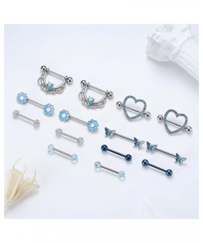 7Pairs 14G Nipple Rings for Women Surgical Steel Nipple Piercing Jewelry CZ Ball Heart Butterfly Flower Nipple Tongue Barbell...