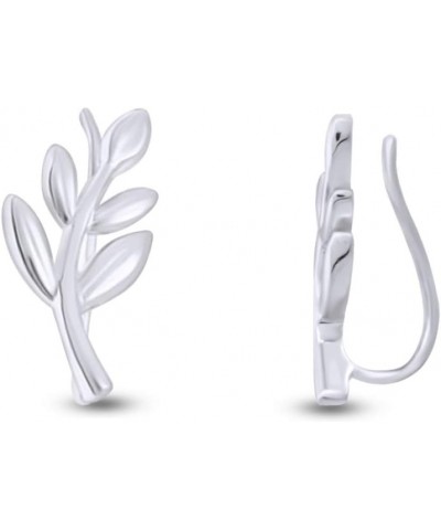 Tiny Olive Leaf Ear Crawler Climber Earrings In Gold Over Sterling Silver By Jewel Zone US White-gold-plated-silver $14.55 Ea...